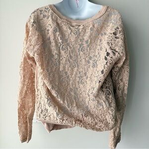 DIANE VON FURSTENBERG Blush Nude Lace Raglan Knit Top Size L